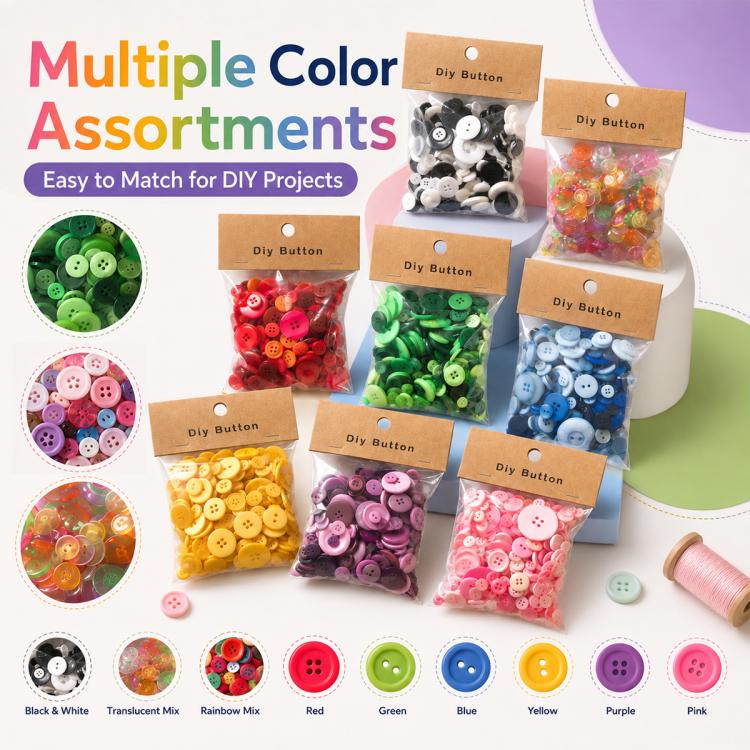 150 g/confezione Bottoni rotondi in resina colorati di varie dimensioni Kit fai da te per bambini, Round