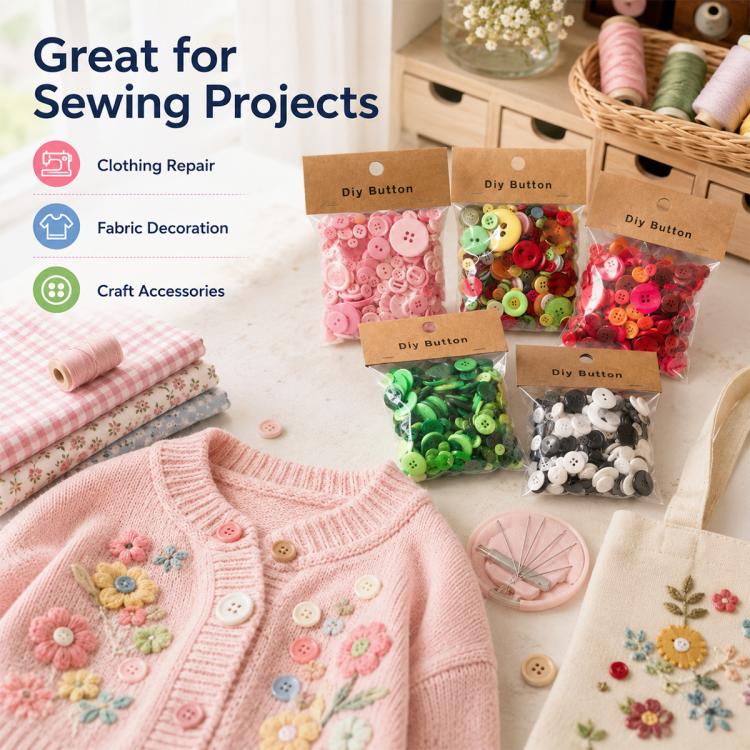150 g/confezione Bottoni rotondi in resina colorati di varie dimensioni Kit fai da te per bambini, Round