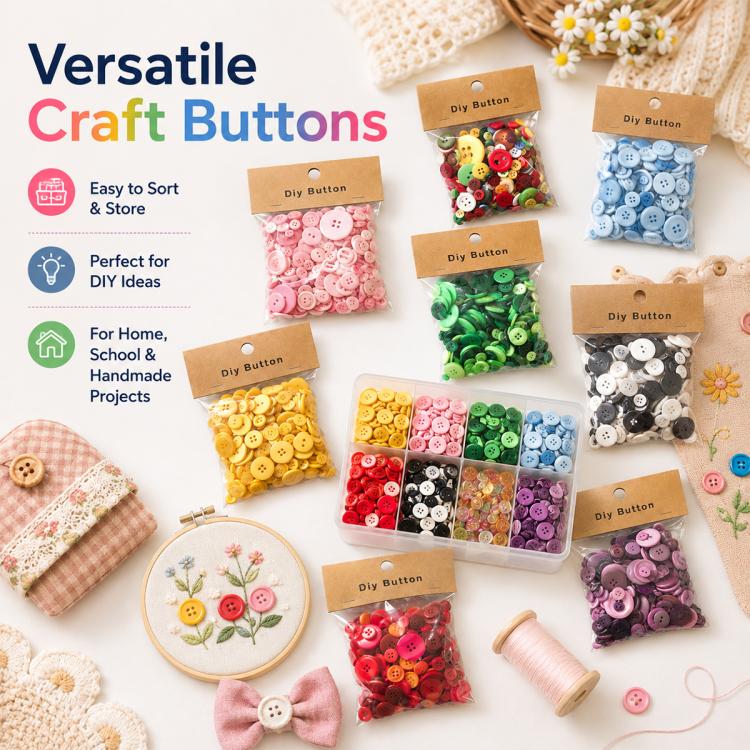 150 g/confezione Bottoni rotondi in resina colorati di varie dimensioni Kit fai da te per bambini, Round