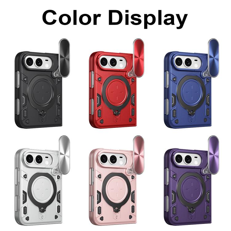 Custodia per telefono con supporto magnetico scorrevole per fotocamera e texture CD, For iPhone Fold
