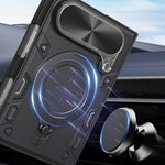 Custodia per telefono con supporto magnetico scorrevole per fotocamera e texture CD, For iPhone Fold