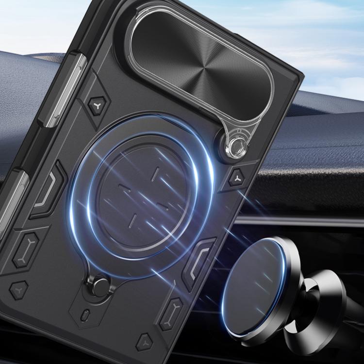 Custodia per telefono con supporto magnetico scorrevole per fotocamera e texture CD, For iPhone Fold