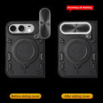 Custodia per telefono con supporto magnetico scorrevole per fotocamera e texture CD, For iPhone Fold