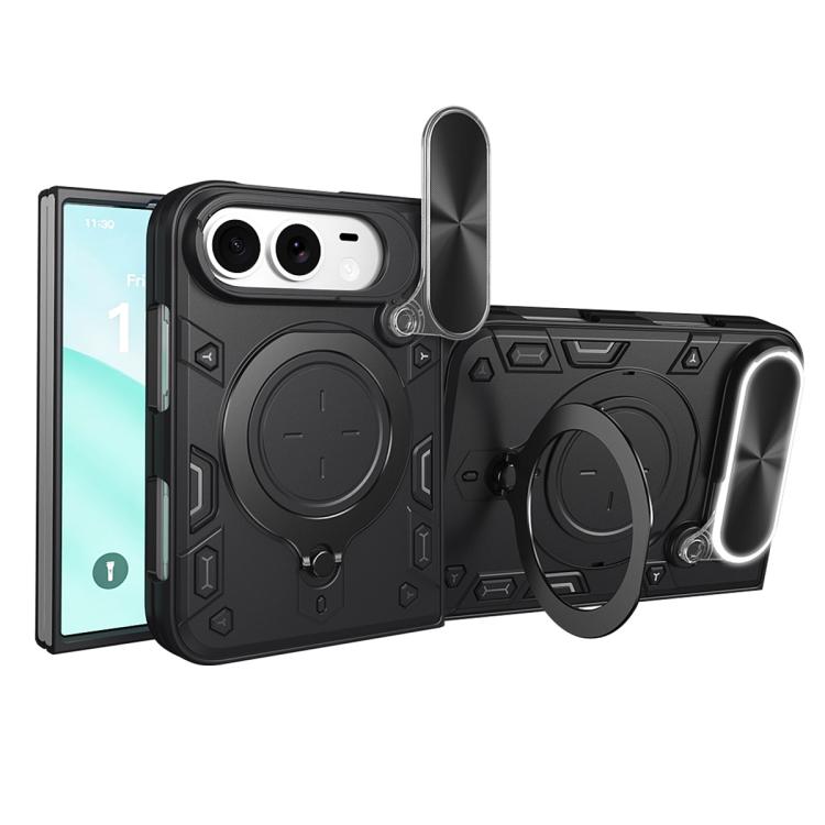 Custodia per telefono con supporto magnetico scorrevole per fotocamera e texture CD, For iPhone Fold