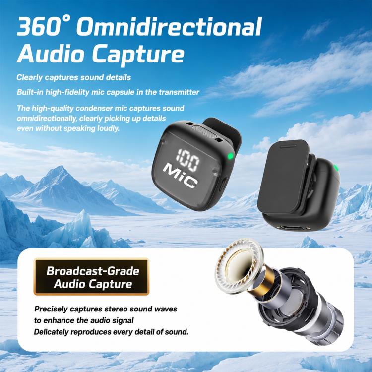 Mic 3 Microfono portatile wireless Lavalier con riduzione del rumore AI, 2 in 1 8 Pin Receiver with Charging Dock, 1 in 1 8 Pin Receiver, 2 in 1 Type-C Receiver with Charging Dock, 1 in 1 Type-C Receiver