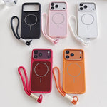 Custodia magnetica per telefono con cinturino da polso e contrasto cromatico, For iPhone 18 Pro, For iPhone 18 Pro Max, For iPhone 17 Pro Max, For iPhone 17 Pro