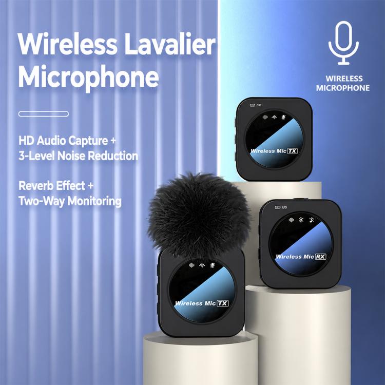 J30 Doppio microfono 2 in 1, microfono lavalier wireless con riduzione del rumore e funzione di monitoraggio bidirezionale.