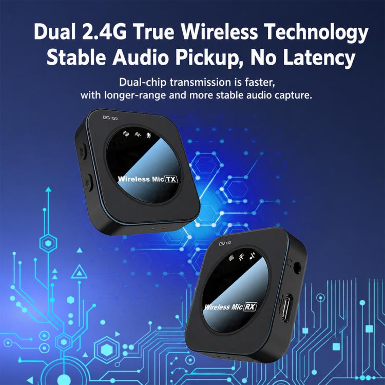 J30 Doppio microfono 2 in 1, microfono lavalier wireless con riduzione del rumore e funzione di monitoraggio bidirezionale.
