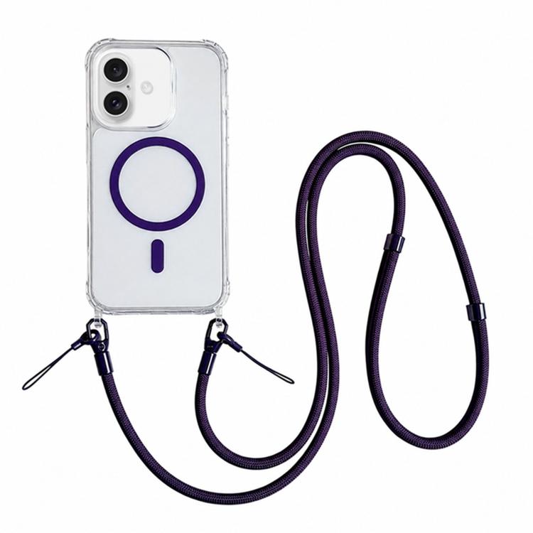 Custodia magnetica trasparente per telefono in acrilico e TPU con cordino, For iPhone 16 Pro Max, For iPhone 16 Pro, For iPhone 16