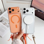 Custodia magnetica trasparente per telefono in acrilico e TPU con cordino, For iPhone 16 Pro Max, For iPhone 16 Pro, For iPhone 16
