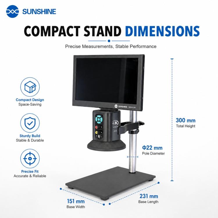 Microscopio digitale SUNSHINE MS10E-04 4K HD con base in metallo e ampio display da 10 pollici., EU Plug, UK Plug