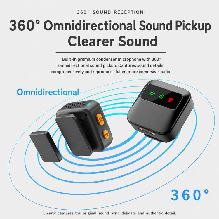 Microfono lavalier wireless Q19 con riduzione del rumore e funzione di monitoraggio., Type-C, 8 Pin, U-shaped Interface, Dual Interface