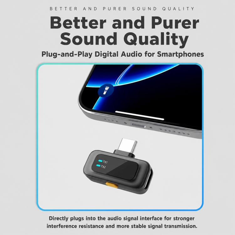 Microfono lavalier wireless Q19 con riduzione del rumore e funzione di monitoraggio., Type-C, 8 Pin, U-shaped Interface, Dual Interface