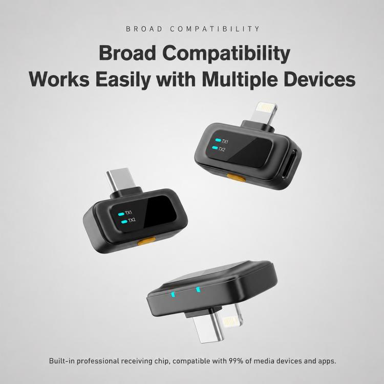 Microfono lavalier wireless Q19 con riduzione del rumore e funzione di monitoraggio., Type-C, 8 Pin, U-shaped Interface, Dual Interface
