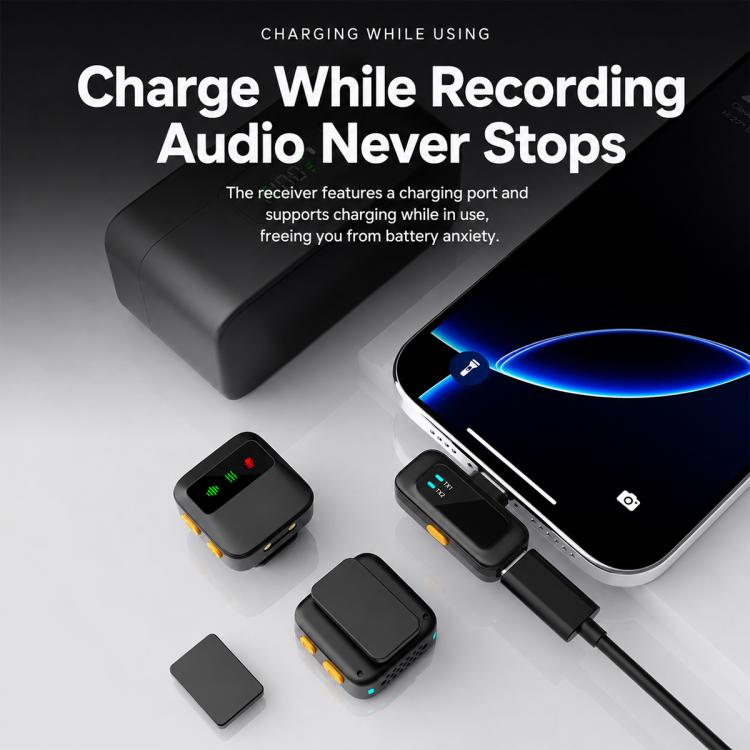 Microfono lavalier wireless Q19 con riduzione del rumore e funzione di monitoraggio., Type-C, 8 Pin, U-shaped Interface, Dual Interface