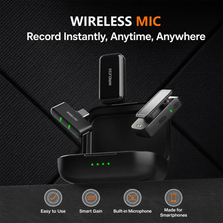 Microfono lavalier wireless K16 2 in 1 con riduzione del rumore e funzione di monitoraggio., Type-C, 8 Pin