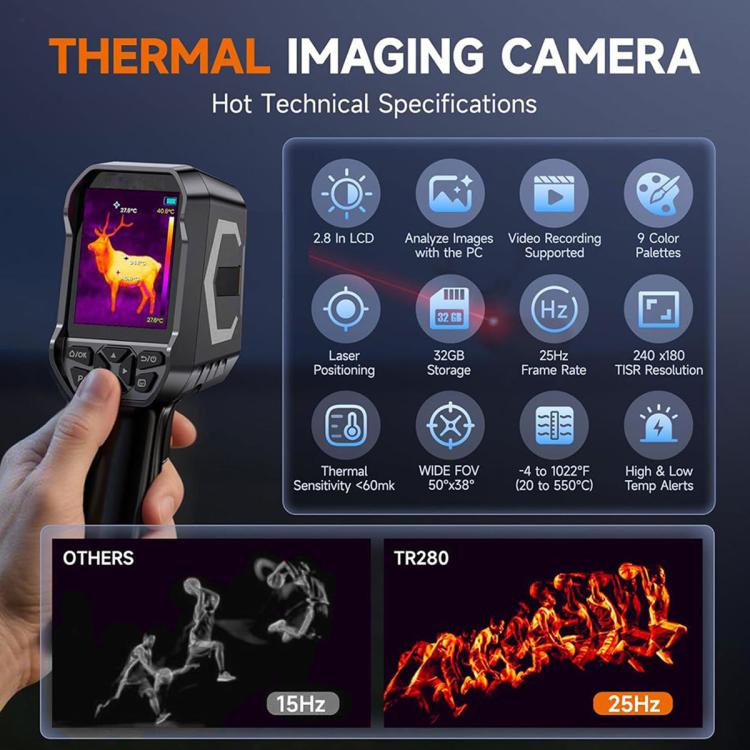 Termocamera ARTBULL da 2,8 pollici con temperatura di esercizio da -20 a 550 gradi Celsius.