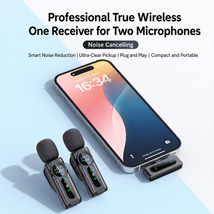L02 Doppio microfono 2 in 1 magnetico per live streaming, lavalier wireless con riduzione del rumore, Type-C, 8 Pin