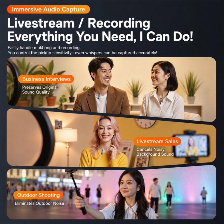 L02 Doppio microfono 2 in 1 magnetico per live streaming, lavalier wireless con riduzione del rumore, Type-C, 8 Pin