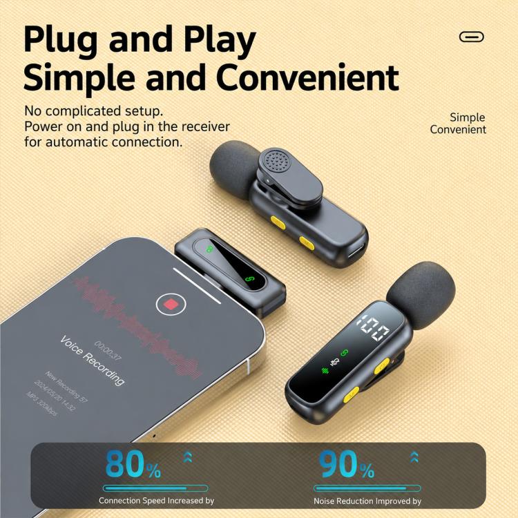 L06 Doppio microfono 2 in 1 per streaming live, lavalier wireless con riduzione del rumore, Type-C, 8 Pin