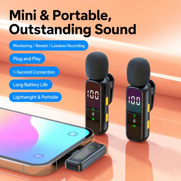 L06 Doppio microfono 2 in 1 per streaming live, lavalier wireless con riduzione del rumore, Type-C, 8 Pin