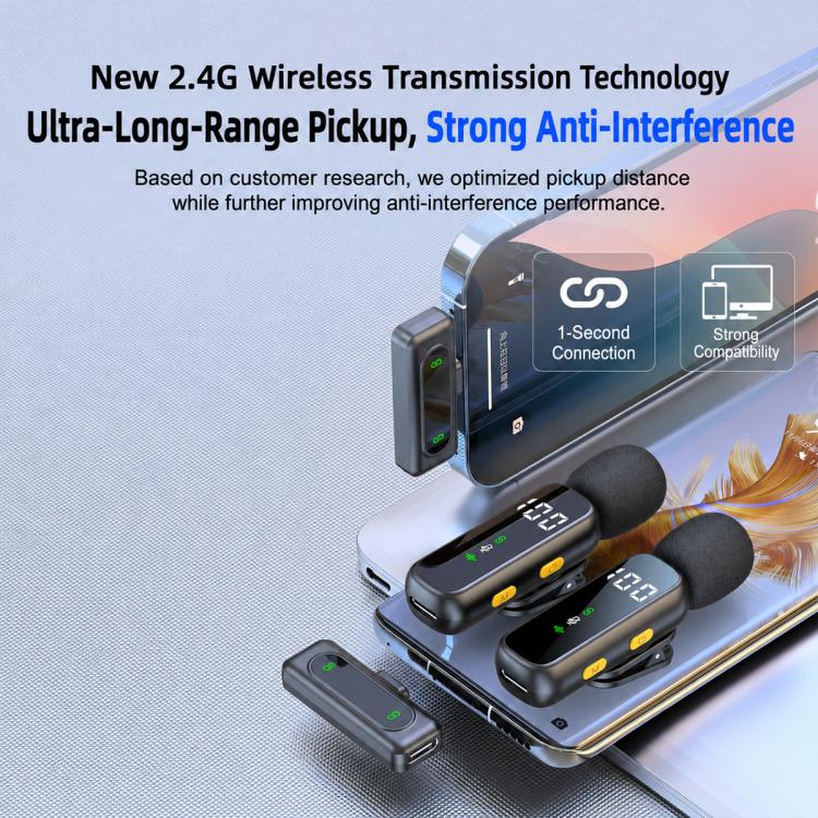 L06 Doppio microfono 2 in 1 per streaming live, lavalier wireless con riduzione del rumore, Type-C, 8 Pin