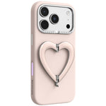 Custodia per telefono in silicone liquido a forma di cuore in metallo con supporto integrato., For iPhone 18 Pro, For iPhone 18 Pro Max, For iPhone 17 Pro Max, For iPhone 17 Pro