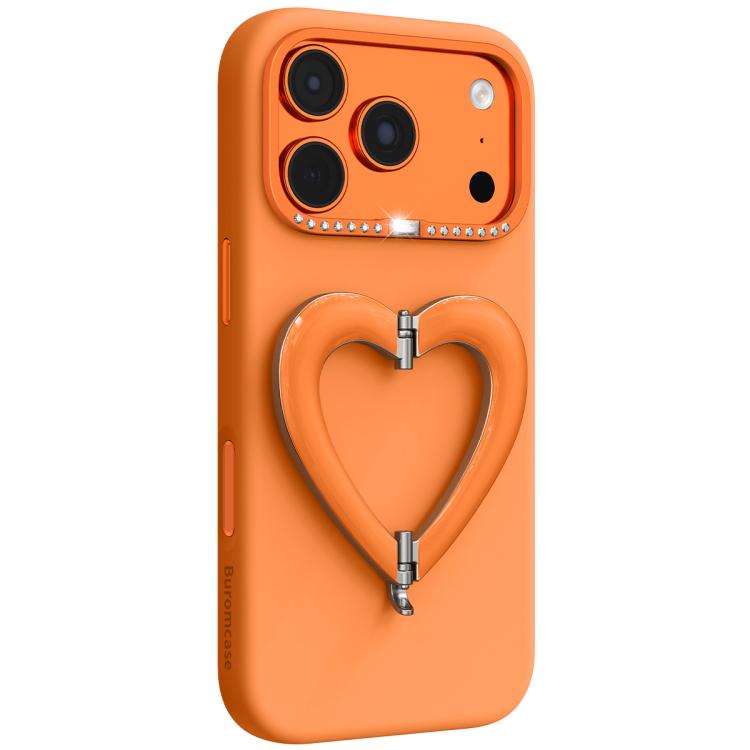 Custodia per telefono in silicone liquido a forma di cuore in metallo con supporto integrato., For iPhone 18 Pro, For iPhone 18 Pro Max, For iPhone 17 Pro Max, For iPhone 17 Pro