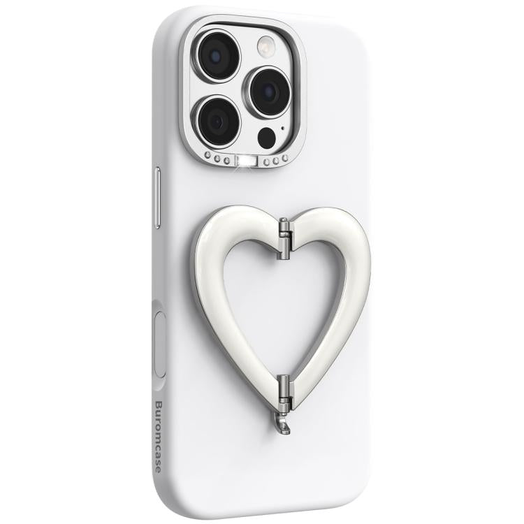 Custodia per telefono in silicone liquido a forma di cuore in metallo con supporto integrato., For iPhone 16 Pro Max, For iPhone 16 Pro