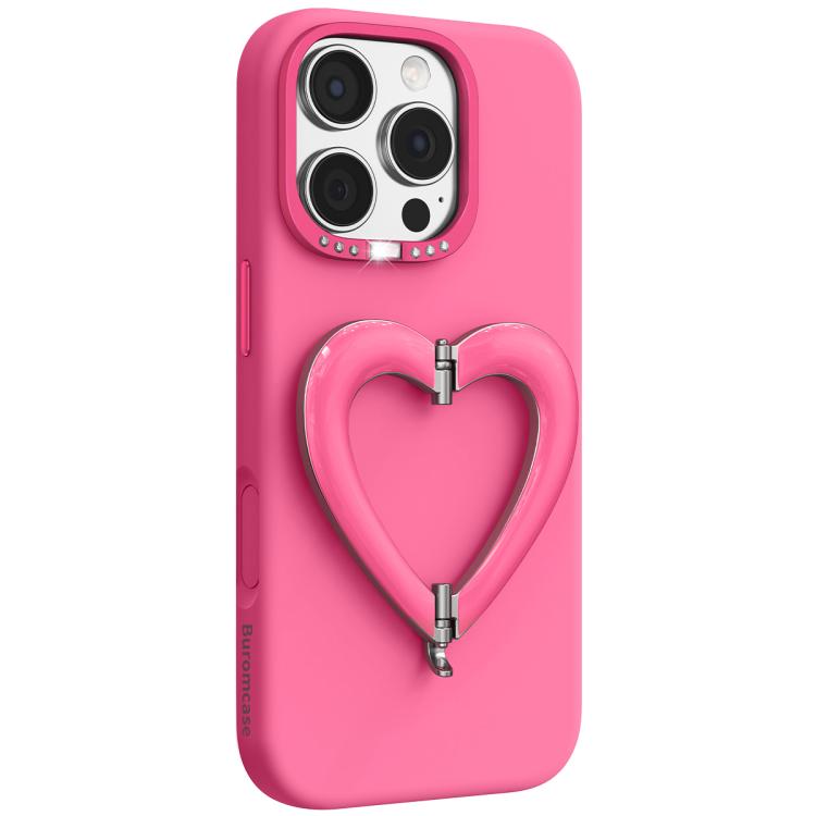 Custodia per telefono in silicone liquido a forma di cuore in metallo con supporto integrato., For iPhone 16 Pro Max, For iPhone 16 Pro