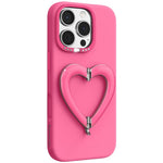 Custodia per telefono in silicone liquido a forma di cuore in metallo con supporto integrato., For iPhone 16 Pro Max, For iPhone 16 Pro