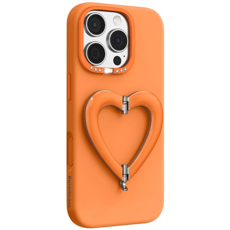 Custodia per telefono in silicone liquido a forma di cuore in metallo con supporto integrato., For iPhone 16 Pro Max, For iPhone 16 Pro