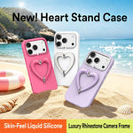 Custodia per telefono in silicone liquido a forma di cuore in metallo con supporto integrato., For iPhone 18 Pro, For iPhone 18 Pro Max, For iPhone 17 Pro Max, For iPhone 17 Pro