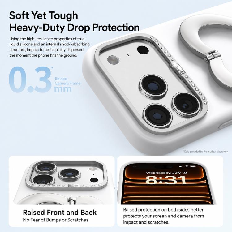 Custodia per telefono in silicone liquido a forma di cuore in metallo con supporto integrato., For iPhone 16 Pro Max, For iPhone 16 Pro