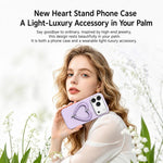 Custodia per telefono in silicone liquido a forma di cuore in metallo con supporto integrato., For iPhone 16 Pro Max, For iPhone 16 Pro