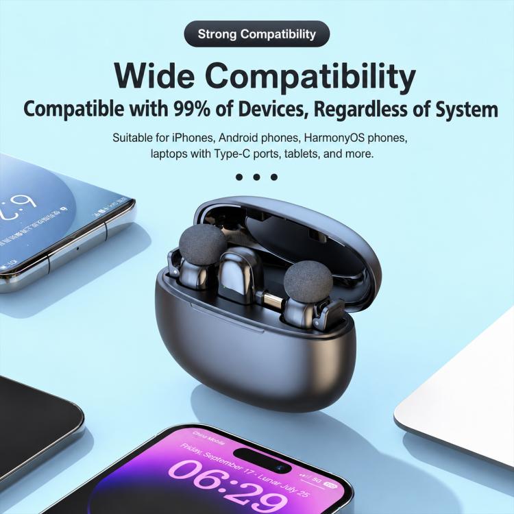 L08 Doppio microfono 2 in 1 per live streaming, lavalier wireless con riduzione del rumore, Type-C, 8 Pin