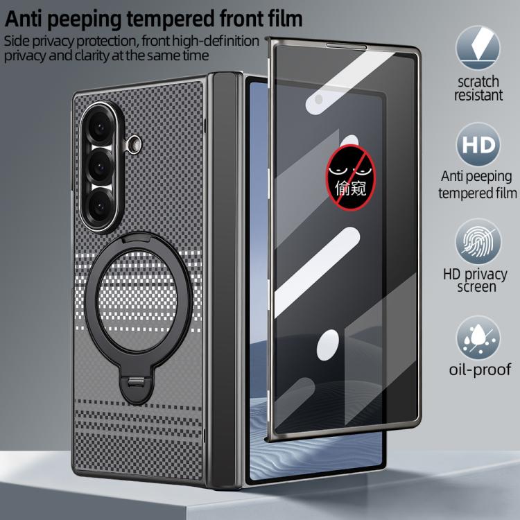 Custodia per telefono magnetica in fibra di carbonio con pellicola privacy integrata e supporto girevole a 360 gradi della serie VIETAO Fengying., For Galaxy Z Fold8 Ultra 5G, For Samsung Galaxy Z Fold7 5G, For Samsung Galaxy Z Fold6 5G