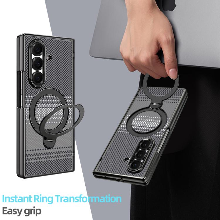 Custodia per telefono magnetica in fibra di carbonio con pellicola privacy integrata e supporto girevole a 360 gradi della serie VIETAO Fengying., For Galaxy Z Fold8 Ultra 5G, For Samsung Galaxy Z Fold7 5G, For Samsung Galaxy Z Fold6 5G