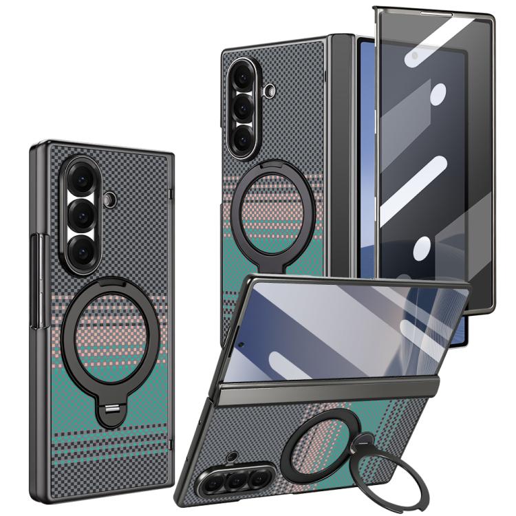 Custodia per telefono magnetica in fibra di carbonio con pellicola privacy integrata e supporto girevole a 360 gradi della serie VIETAO Fengying., For Galaxy Z Fold8 Ultra 5G, For Samsung Galaxy Z Fold7 5G, For Samsung Galaxy Z Fold6 5G