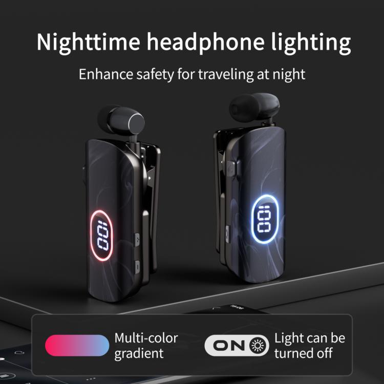 K93 Auricolare Bluetooth retrattile con display digitale, riduzione del rumore e microfono lavalier, ideale per il business, con display digitale, microfono lavalier e funzione di riduzione del rumore.