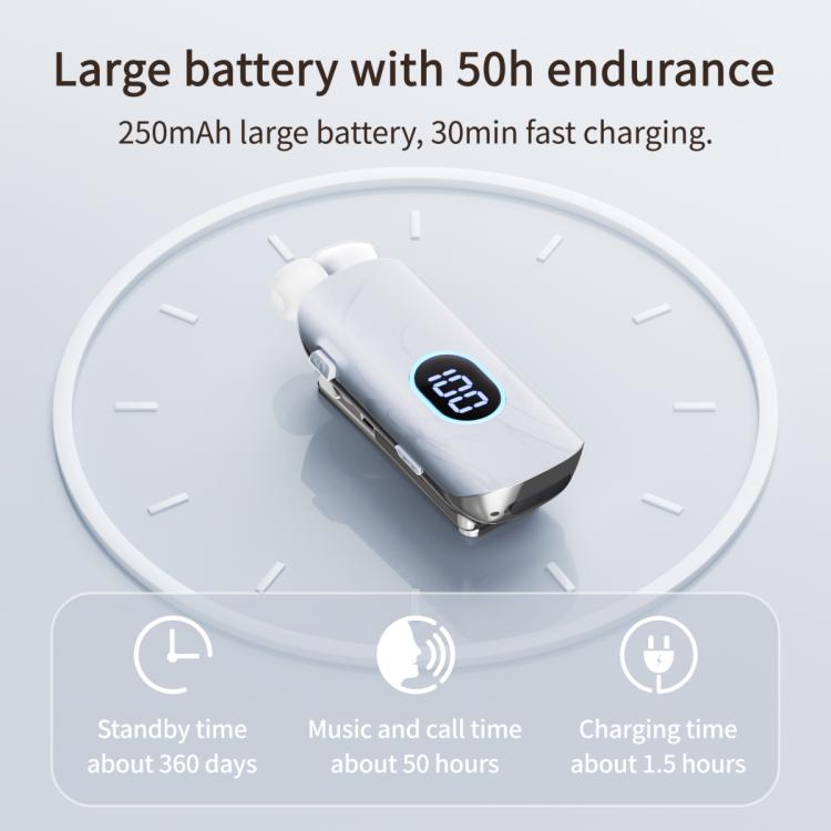 K93 Auricolare Bluetooth retrattile con display digitale, riduzione del rumore e microfono lavalier, ideale per il business, con display digitale, microfono lavalier e funzione di riduzione del rumore.