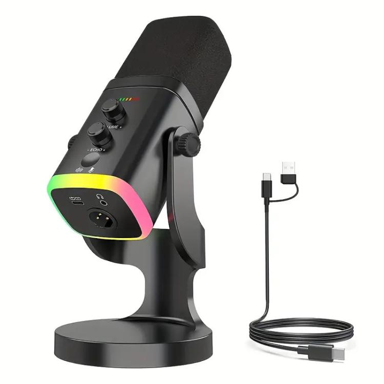 Microfono da gioco RGB con driver dinamico USB YU8, riduzione del rumore e riduzione del rumore.