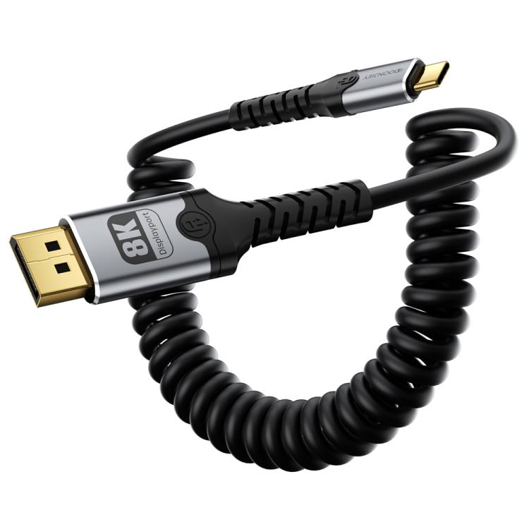Cavo a spirale DOONJIEY da Type-C a DisplayPort 2.1 UHD 8K 60Hz per mirroring audio e video., Type-C to DP 8K