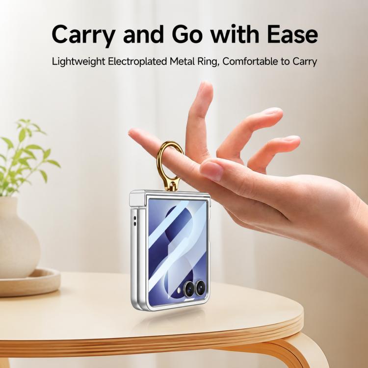 Custodia magnetica per telefono GKK con cerniera ultra sottile integrata e copertura completa, con anello., For Galaxy Z Flip8 5G
