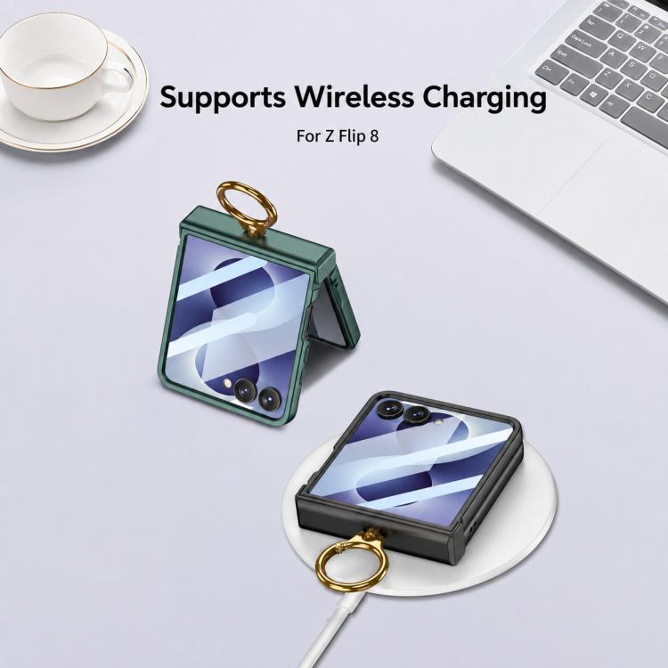 Custodia magnetica per telefono GKK con cerniera ultra sottile integrata e copertura completa, con anello., For Galaxy Z Flip8 5G