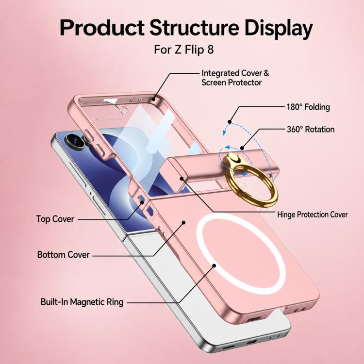 Custodia magnetica per telefono GKK con cerniera ultra sottile integrata e copertura completa, con anello., For Galaxy Z Flip8 5G