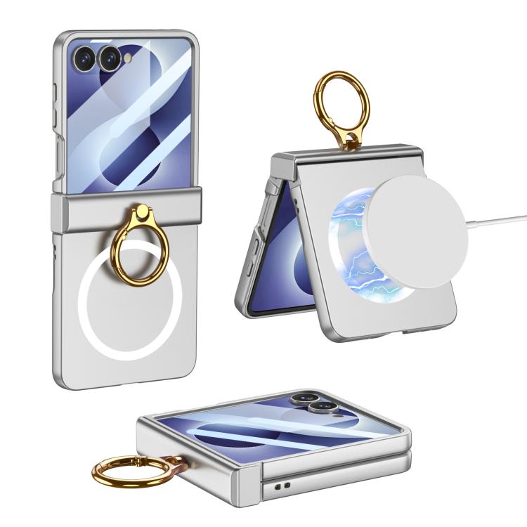 Custodia magnetica per telefono GKK con cerniera ultra sottile integrata e copertura completa, con anello., For Galaxy Z Flip8 5G