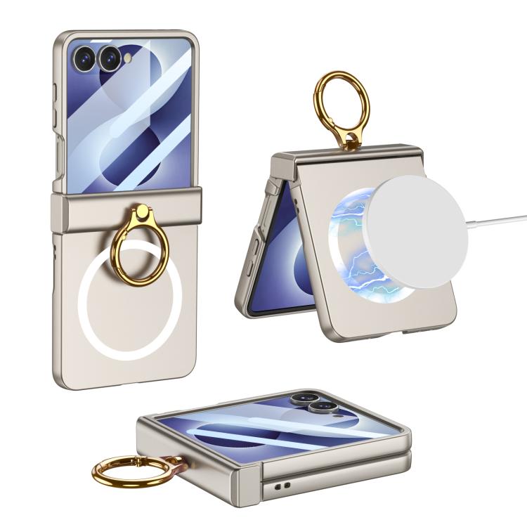 Custodia magnetica per telefono GKK con cerniera ultra sottile integrata e copertura completa, con anello., For Galaxy Z Flip8 5G
