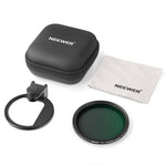 Kit di filtri per obiettivo cellulare NEEWER da 67 mm, 7-Piece Filter Kit, HD ND2-32 Filter+ Magnetic Clip, HD ND2-32 Filter+Threaded Clip, HD CPL Filter+Threaded Clip, Cold Shoe Phone Clip No Filter, ND2-32+CPL+Black Diffusion Filter