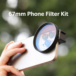 Kit di filtri per obiettivo cellulare NEEWER da 67 mm, 7-Piece Filter Kit, HD ND2-32 Filter+ Magnetic Clip, HD ND2-32 Filter+Threaded Clip, HD CPL Filter+Threaded Clip, Cold Shoe Phone Clip No Filter, ND2-32+CPL+Black Diffusion Filter